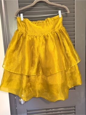 Let me be for Anthropology Yellow Strapless Tiered Mini Dress